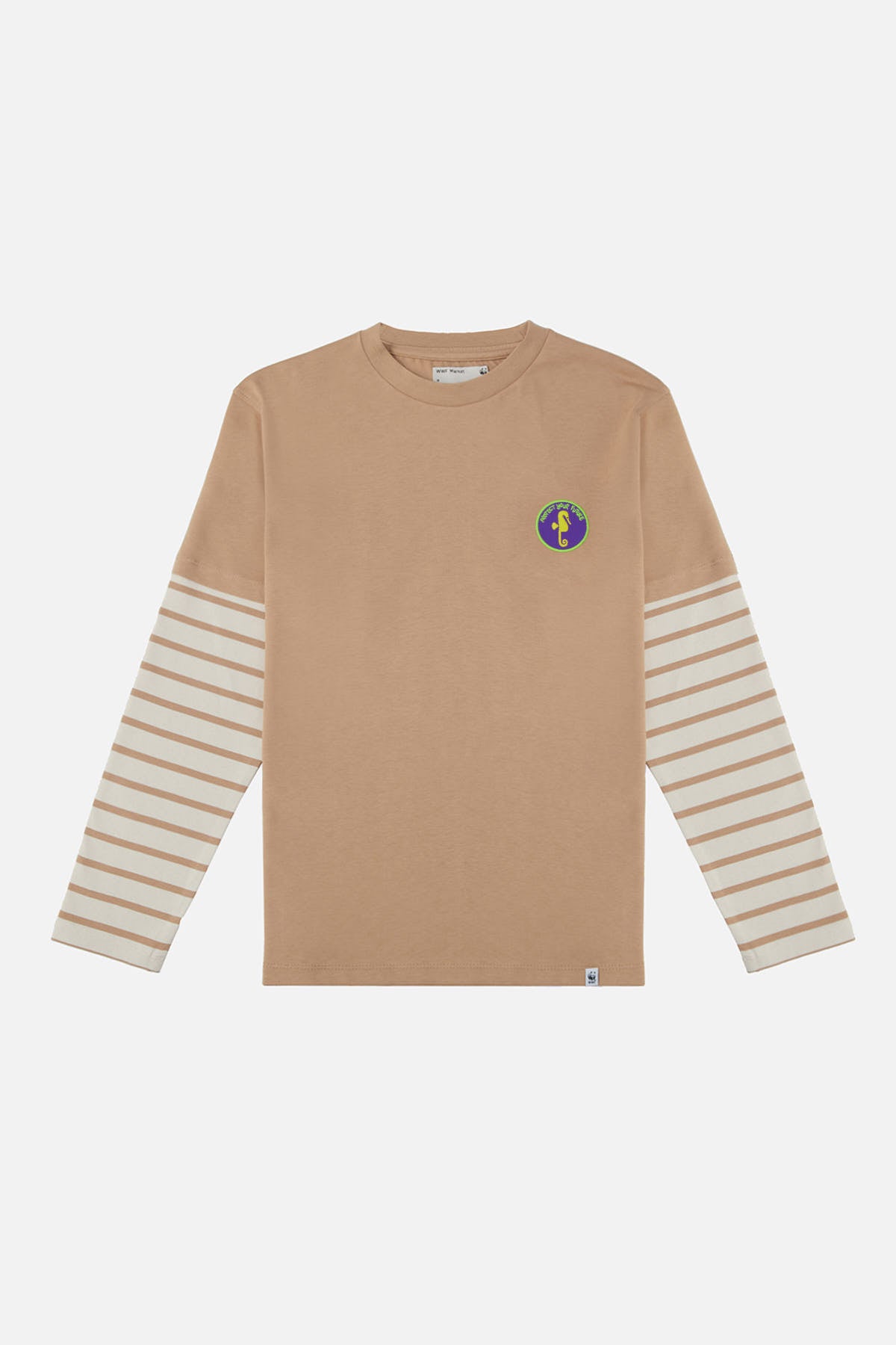 Denizatı Çift Kollu Çizgili T-Shirt - Ekru