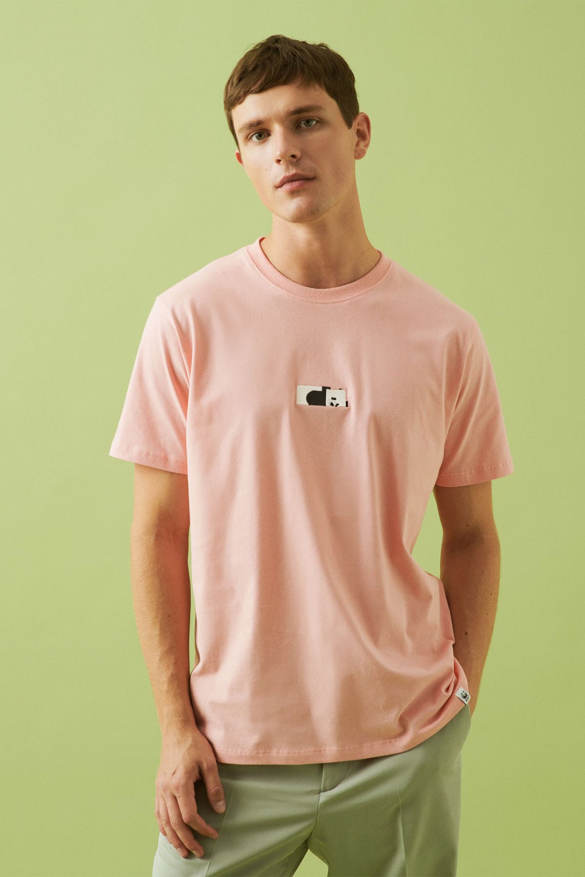 Yatan Panda Soft T-Shirt - Açık Pembe