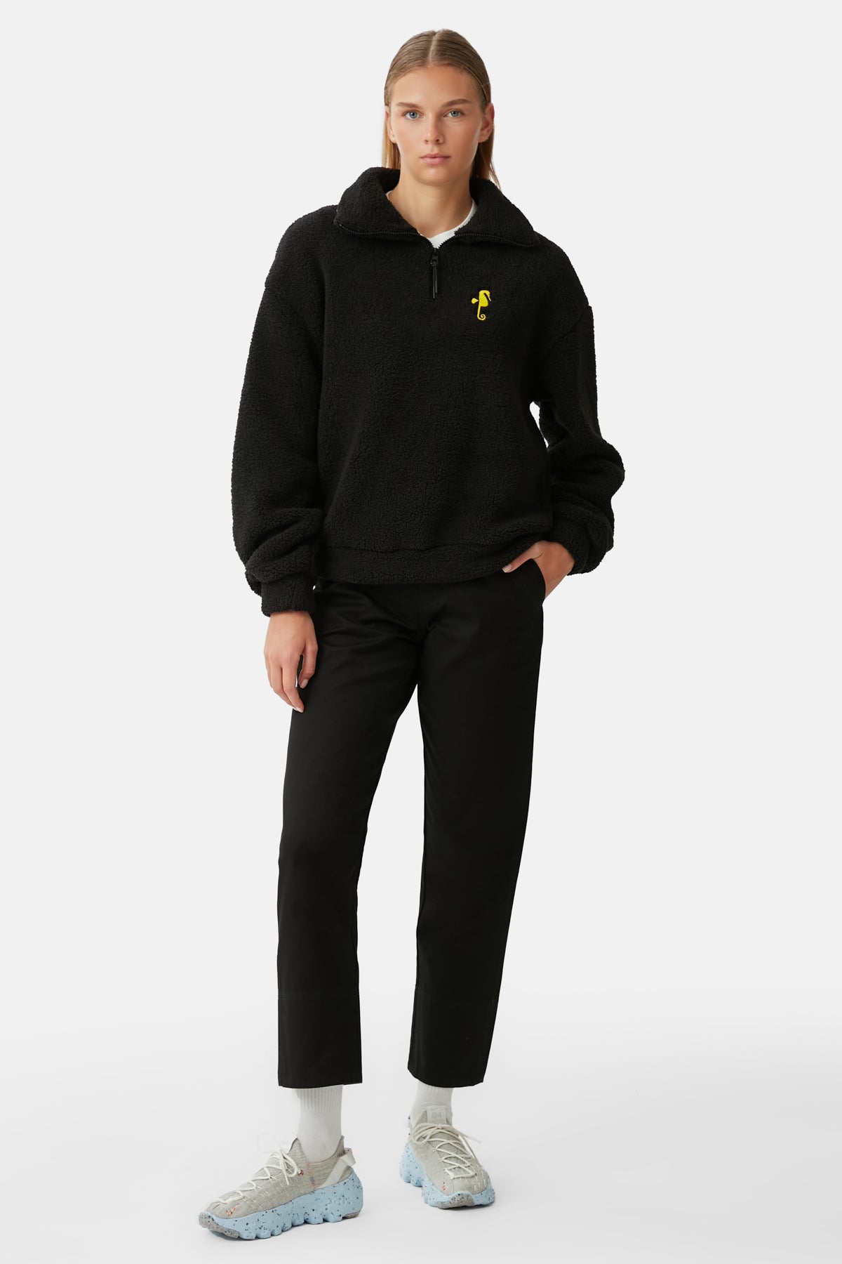 Denizatı  Sherpa Quarter-Zip Sweatshirt - Siyah